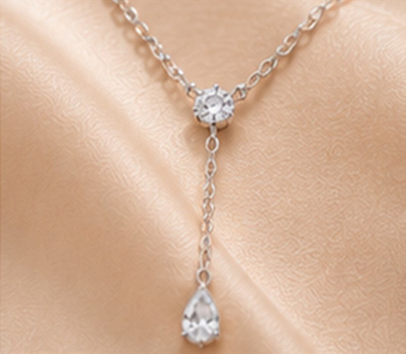 Collier Y, pierre ronde et goutte