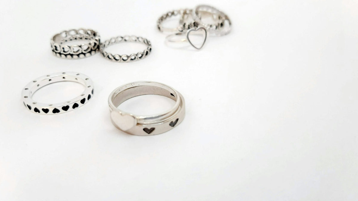 Bagues en argent 925 assorties dont une bague cœur