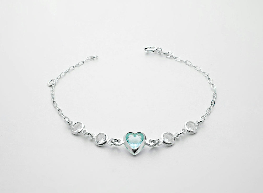 Bracelet argent 925 avec cœur et pierre bleue