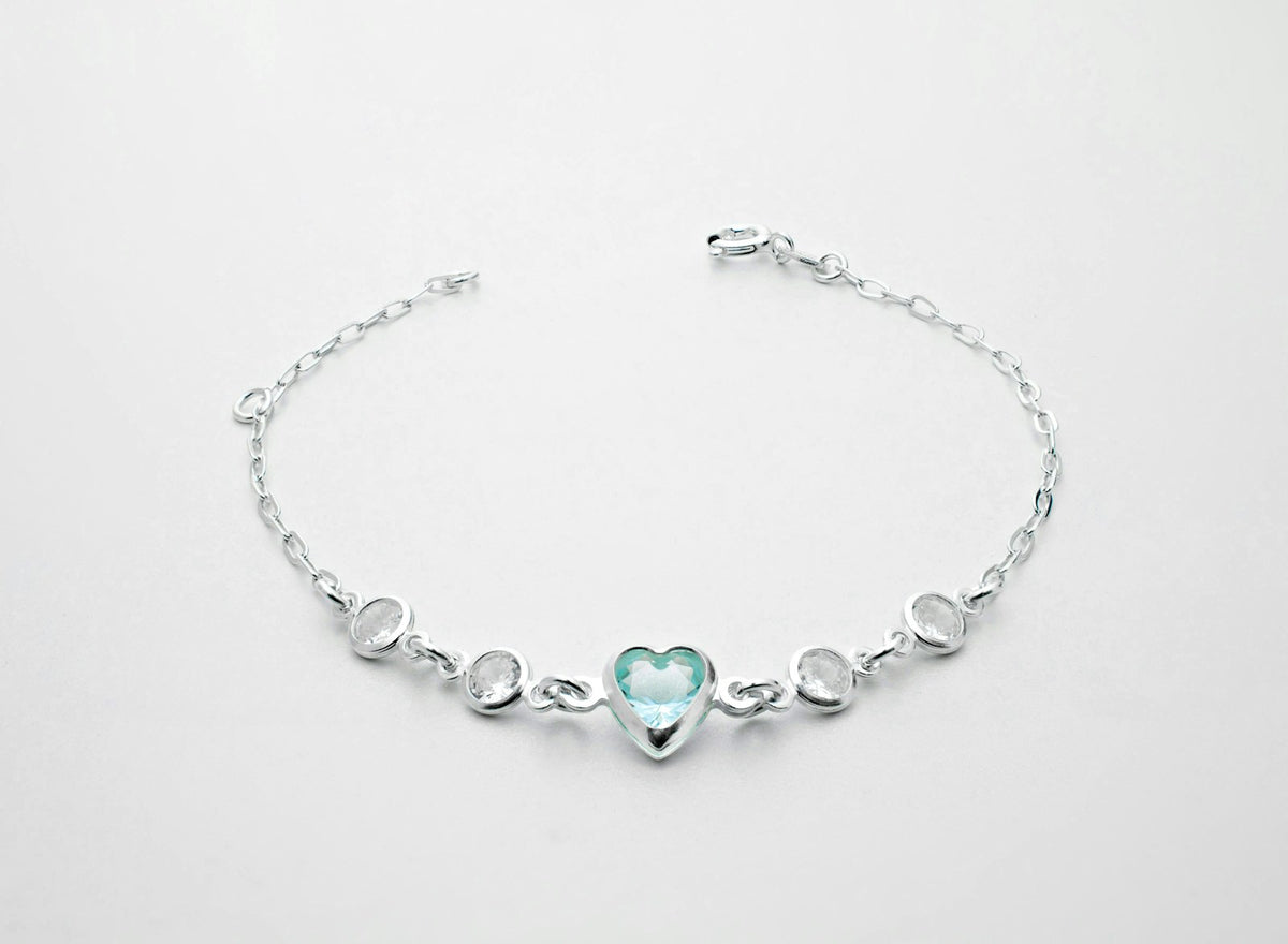 Bracelet argent 925 avec cœur et pierre bleue