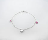 Bracelet argent 925 avec petits cœurs et pierres roses