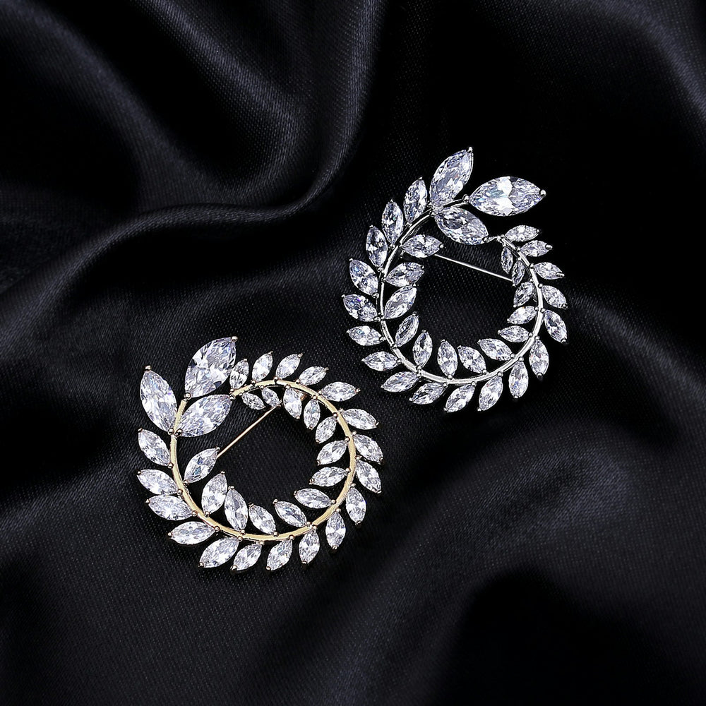 Boucles d'oreilles argent 925 à feuilles de zircons