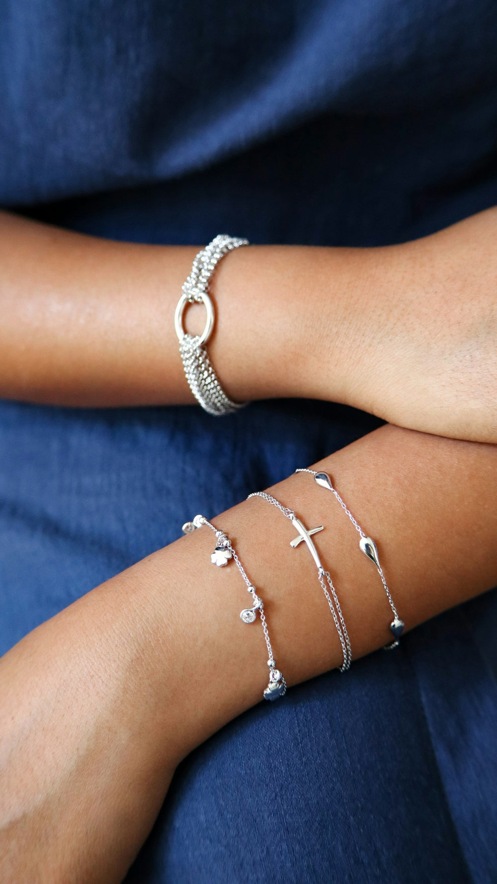 Bracelet chaîne fine double rang en argent 925 - vue 2